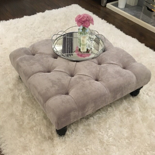 Chesterfield Footstool/Coffee Table in Crushed Velvet and Plush Fabric