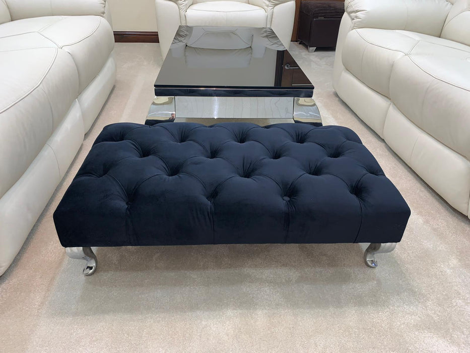 Luxury Upholstered Footstool/Coffee Table in Crushed Velvet & Plush Fabric