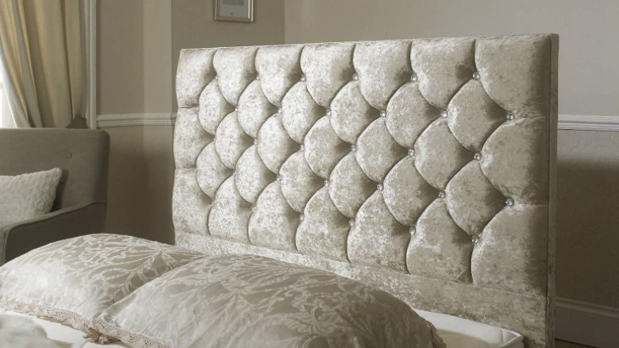 New Colchester Bed Headboard in Crushed Velvet Fabric & in Soft Plush Fabric