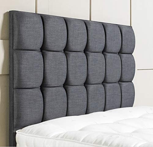 LUXURY CUBE BED HEADBOARD WITH MATCHING BUTTONS IN LINEN FABRIC & CHENILLE FABRIC