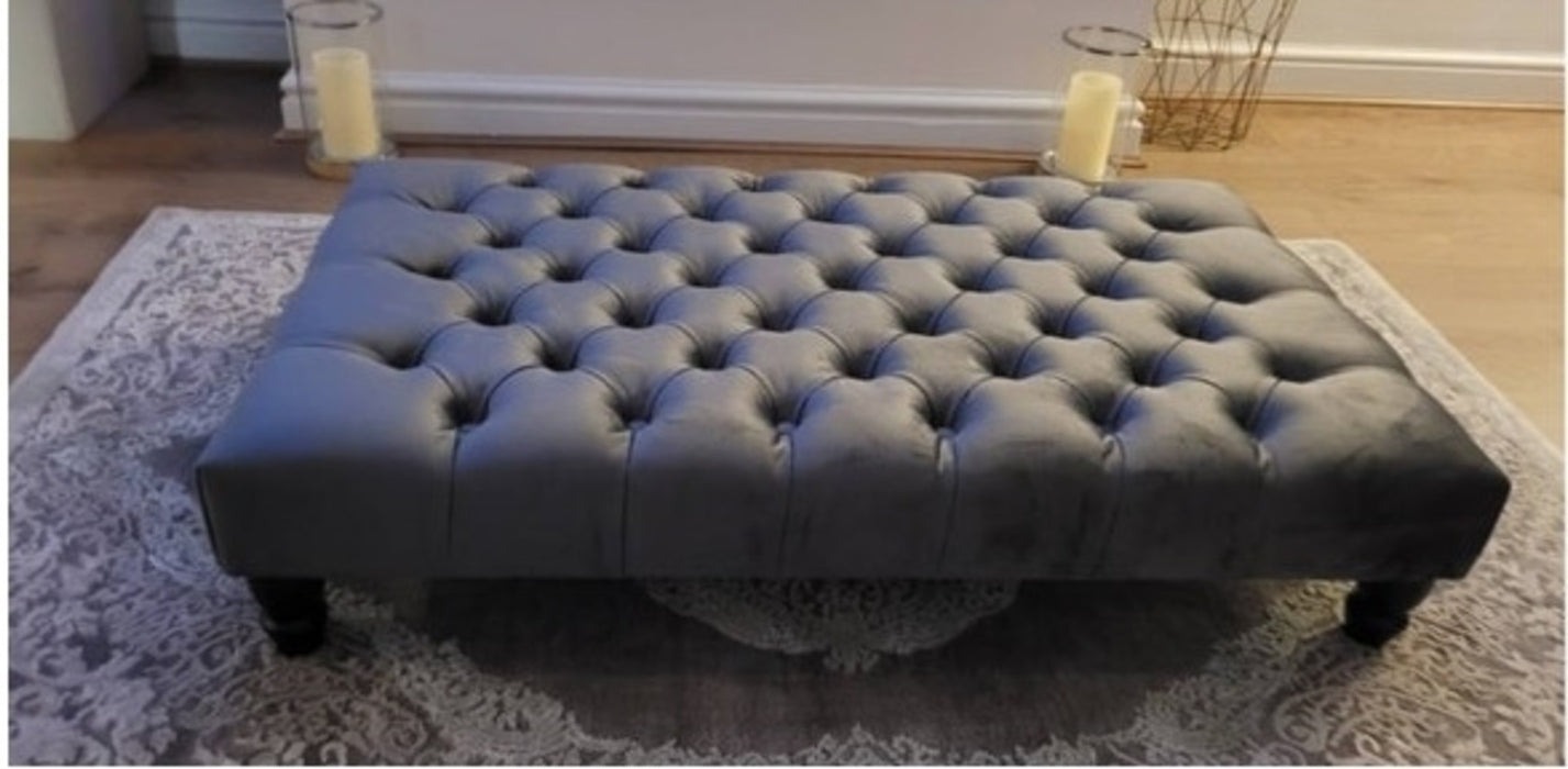 New Luxury Chesterfield Upholstered Large Footstool/Coffee Table in Crushed Velvet & Plush Fabric