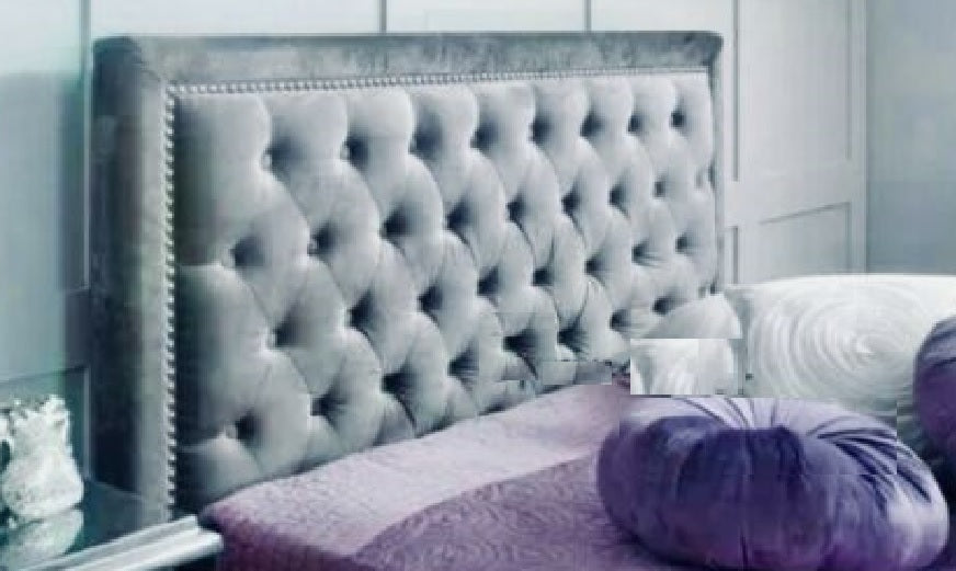 Luxury Design Alton Bumper studded Bed Headboard in Crushed Velvet Fabric & in Soft Plush Fabric