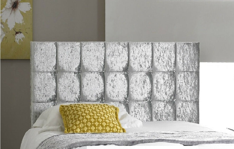 Diamond Bed Headboard 20" Tall in Crushed Velvet Fabric & in Soft Plush Fabric